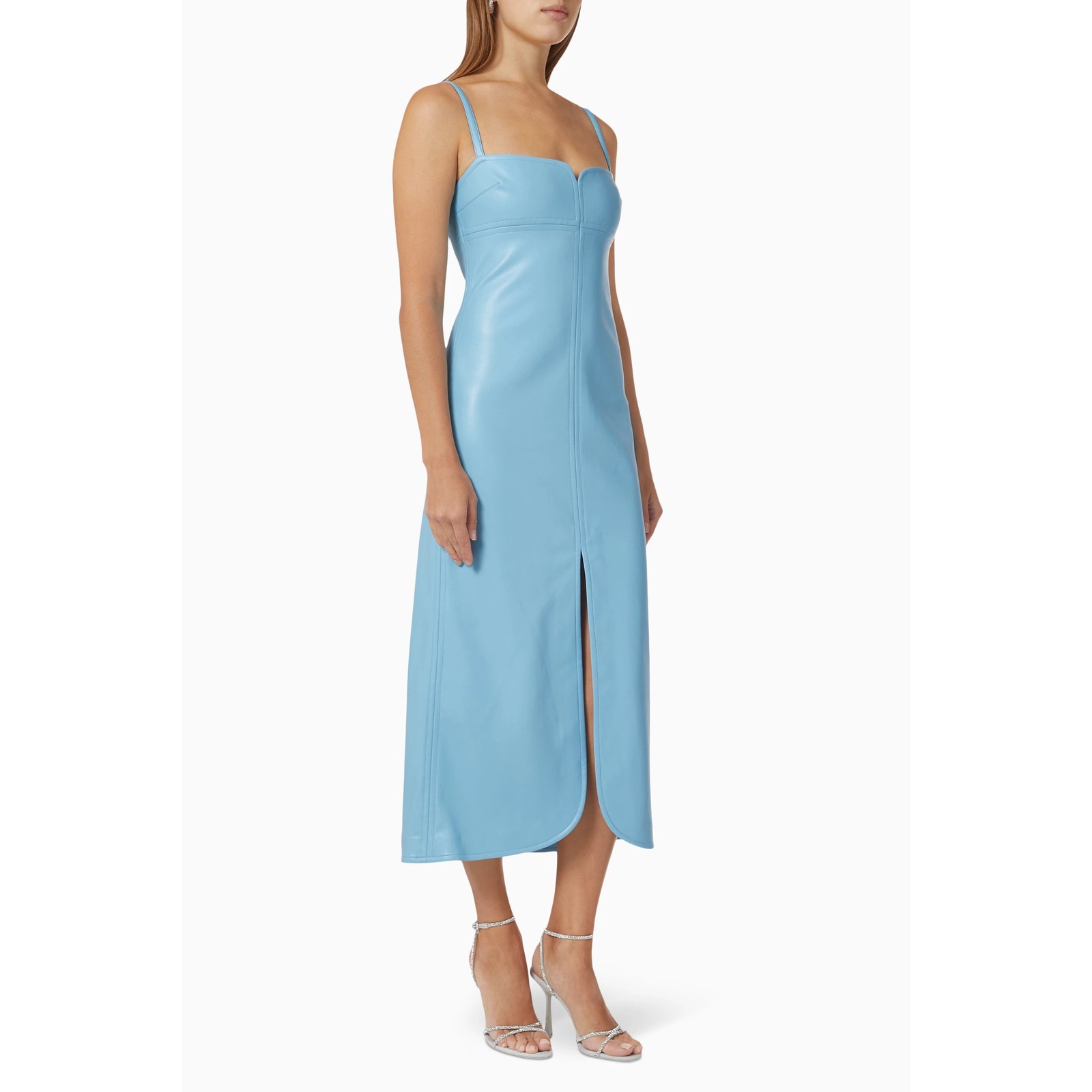 Alexis Faux Leather Camellia Sleeveless Midi Dress Blue Women's Size Xs